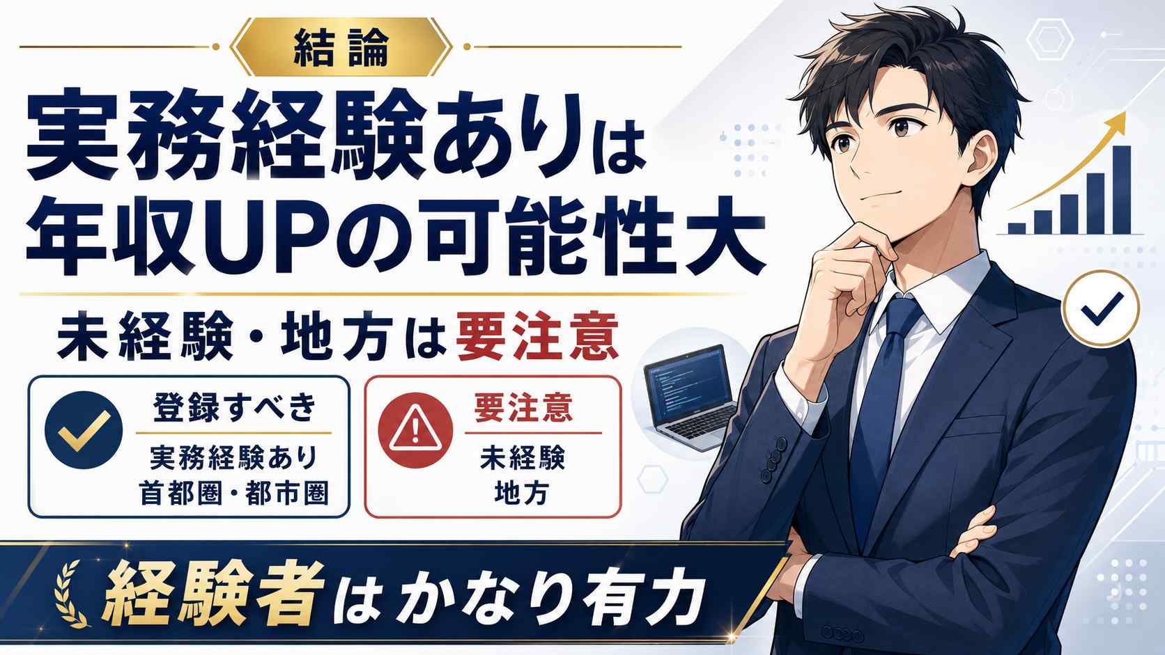 実務経験ありは年収UPの可能性大で未経験と地方は要注意というTechGoの結論図